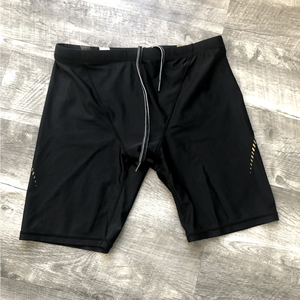 KGKE Men's M Square Leg Swimming Jammers Black Gold Stripe Chlorine Resistant - Picture 3 of 4